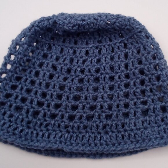 Handmade Unisex Crochet Boho Bucket Sun Hat in Color Denim Blue - Picture 4 of 4